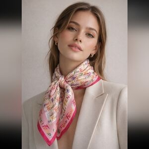 Fendi Pink and Cream Logo Scarf